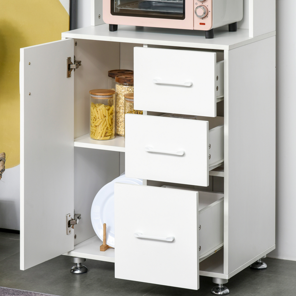 Kitchen Buffet Storage,2 Cabinets, 3 Drawers , 60x40x150cm, White