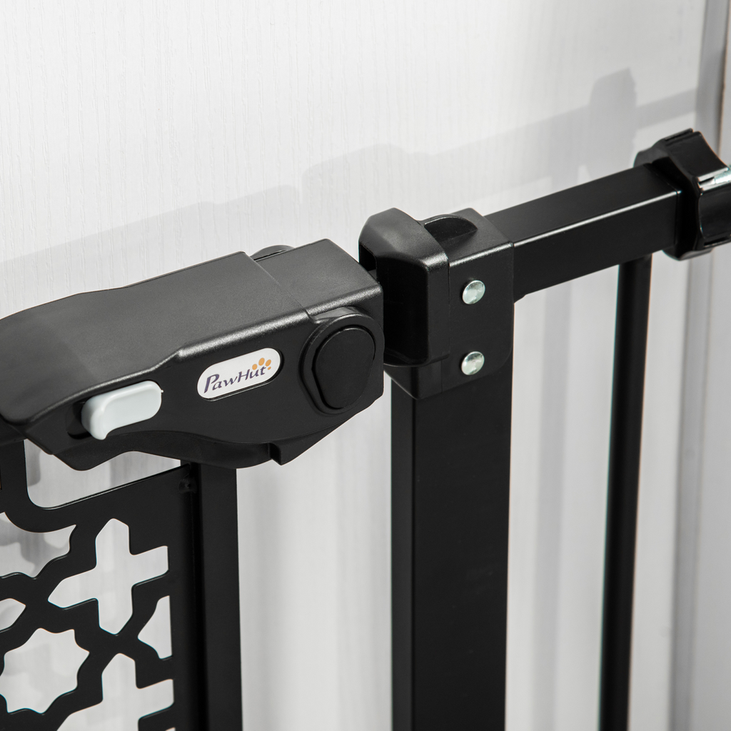 74-80 cm Pet Safety Gate Stair Pressure Fit w/ Auto Close Double Locking, Black