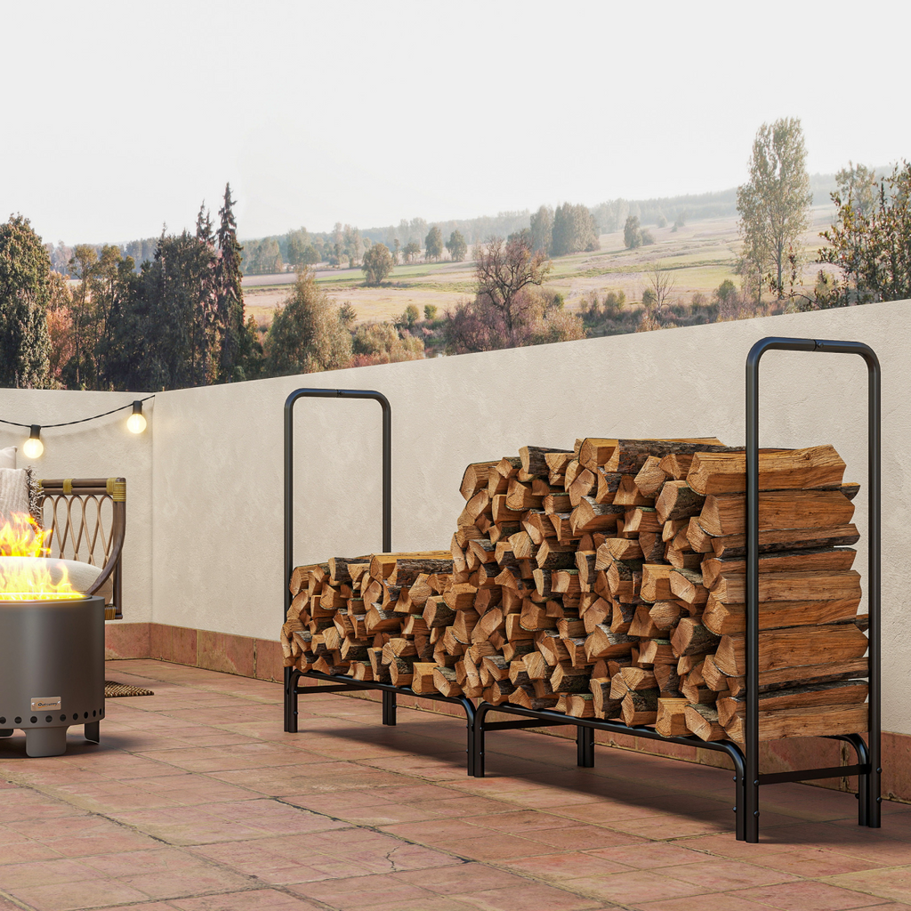 Outsunny Metal Firewood Rack, Log Holder, 200 x 36 x 99 cm, Dark Green