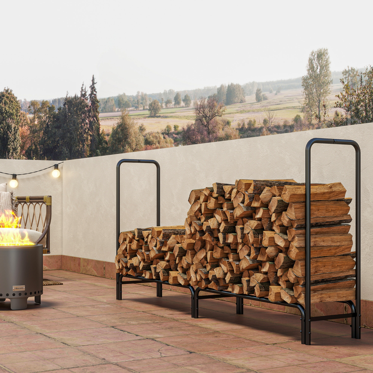 Outsunny Metal Firewood Rack, Log Holder, 200 x 36 x 99 cm, Dark Green