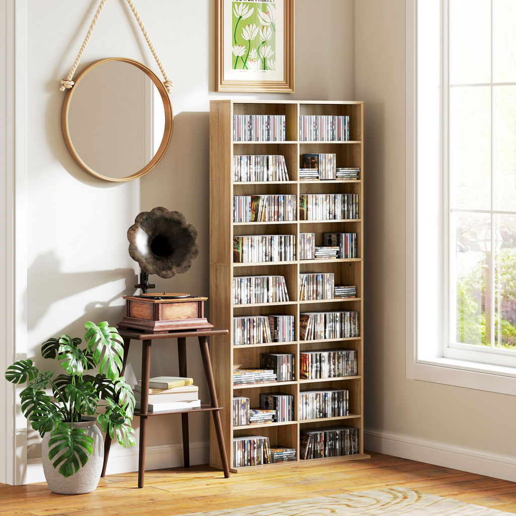 HOMCOM 640 CD Storage Unit 360 DVD Storage Tower with 18 Compartments Natural