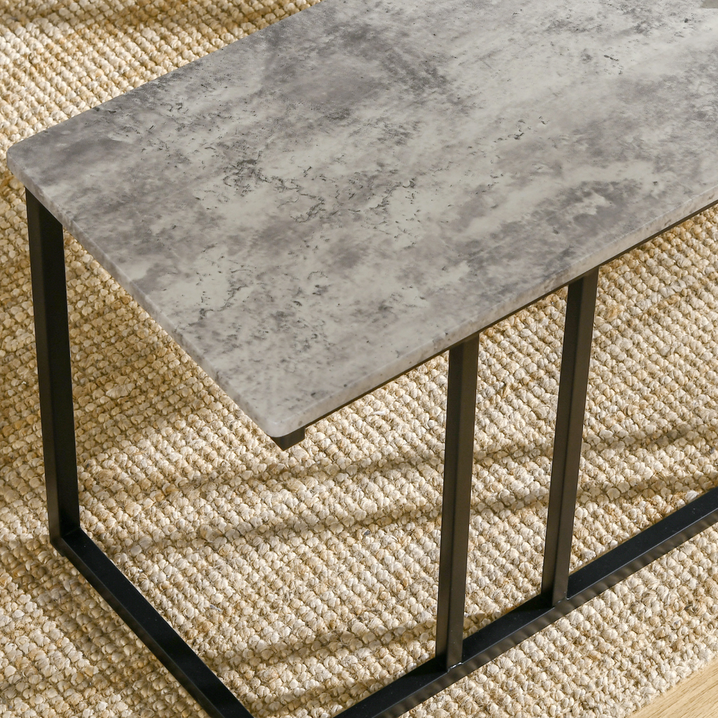 Dining Table and Chairs Set for 4 People, Concrete Effect Grey
