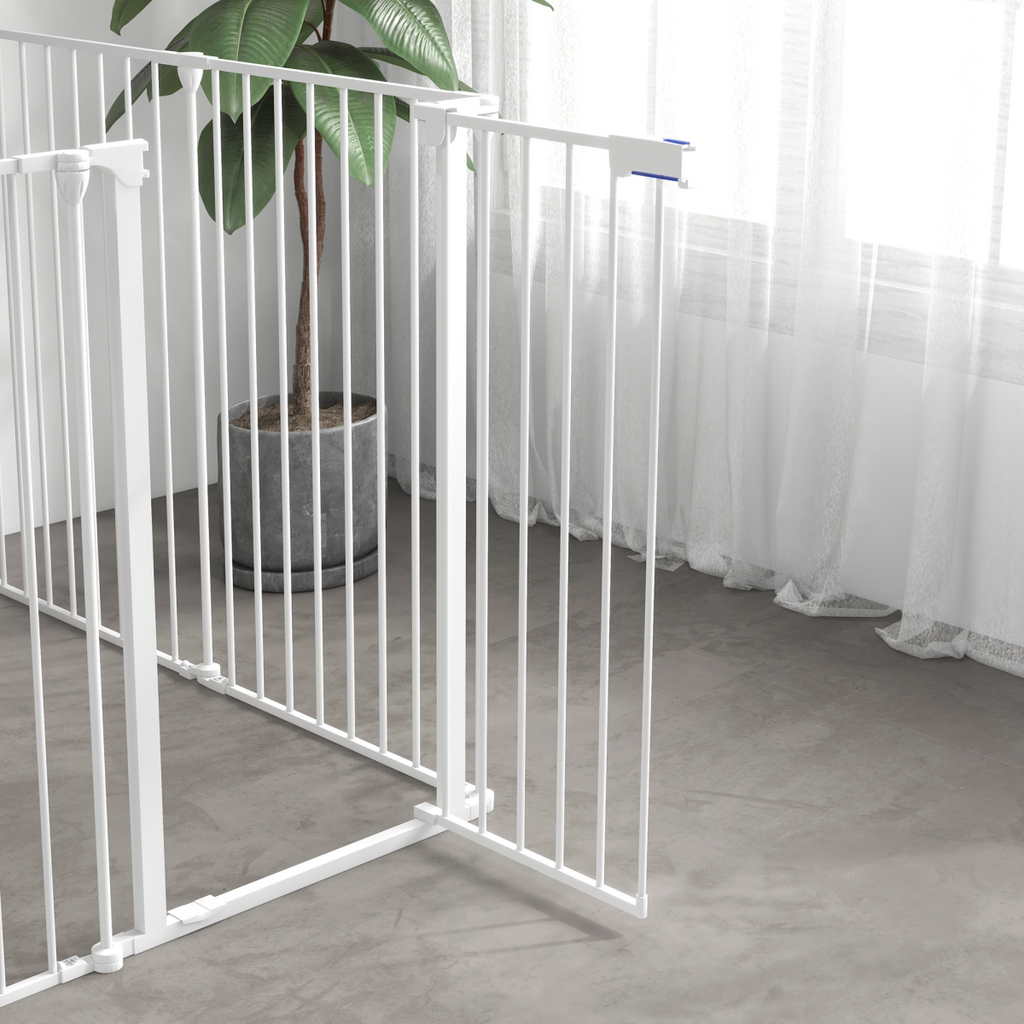 PawHut 2 in 1 Dog Pen, Safety Pet Gate, 6 Panels, for Medium Dogs, 90Hcm - White