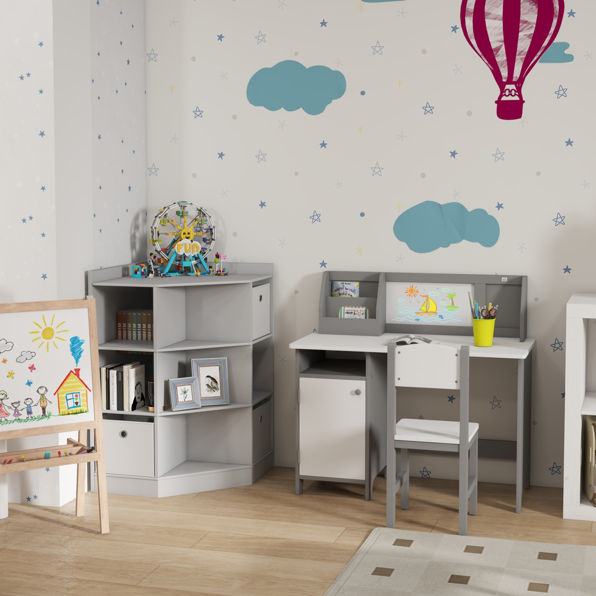 Kids Storage Cabinet Corner Organizer with Anti-tipping Hardware Drawer HOMCOM