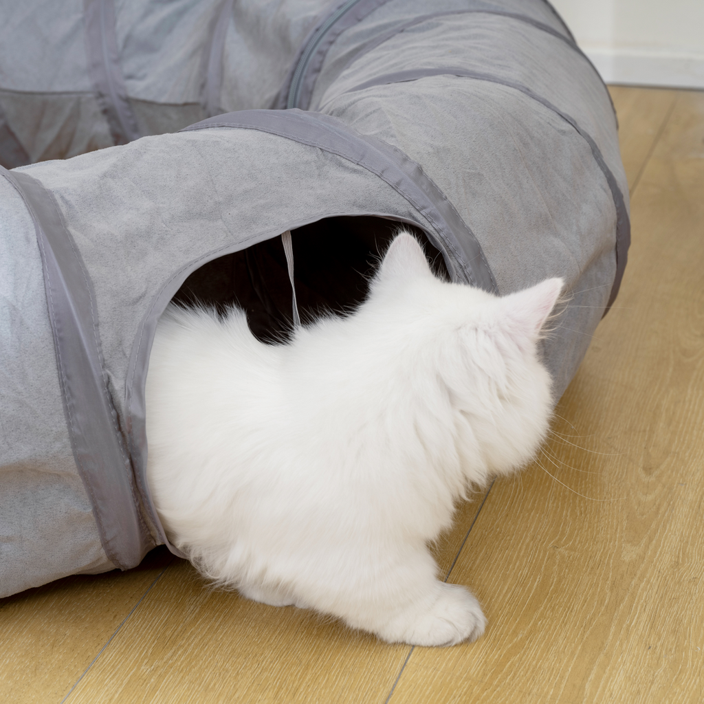 PawHut 2 in 1 Cat Tunnel with Bed, Cat Play Tunnel for Indoor Cats, Grey