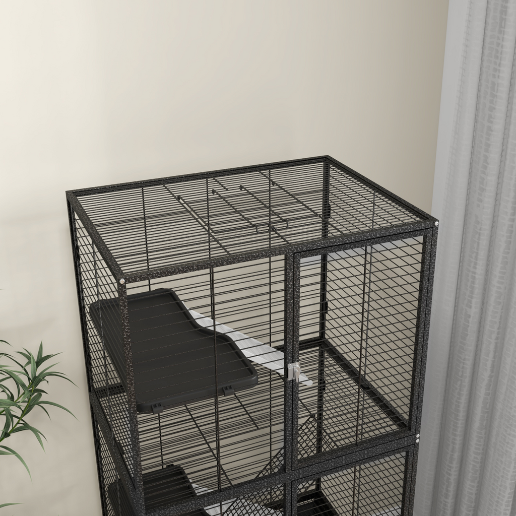 PawHut Ferret Cage 136cm Rolling Small Animal Cage w/ 3 Doors, Storage Shelf