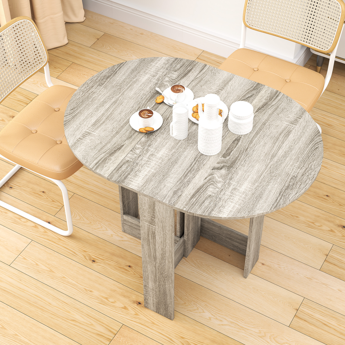 HOMCOM Folding Dining Table Foldable Drop Leaf Dinner Table for Kitchen Grey