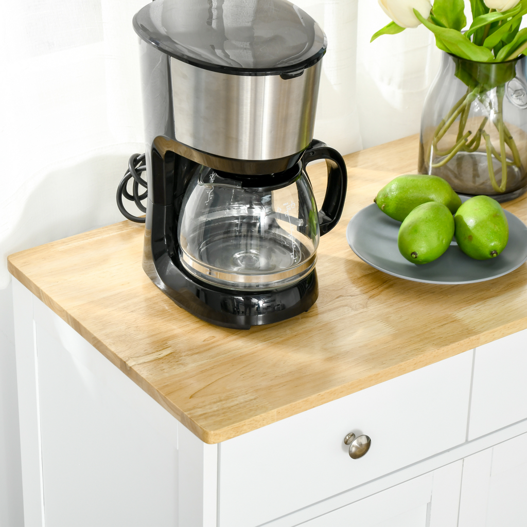 HOMCOM Rubber Wood Top Kitchen Cupboard Side Cabinet Island w/Adjustable Shelf
