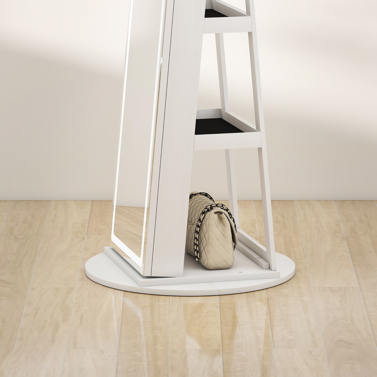 HOMCOM 360° Swivel Jewellery Cabinet, Full Length Mirror with Storage, White
