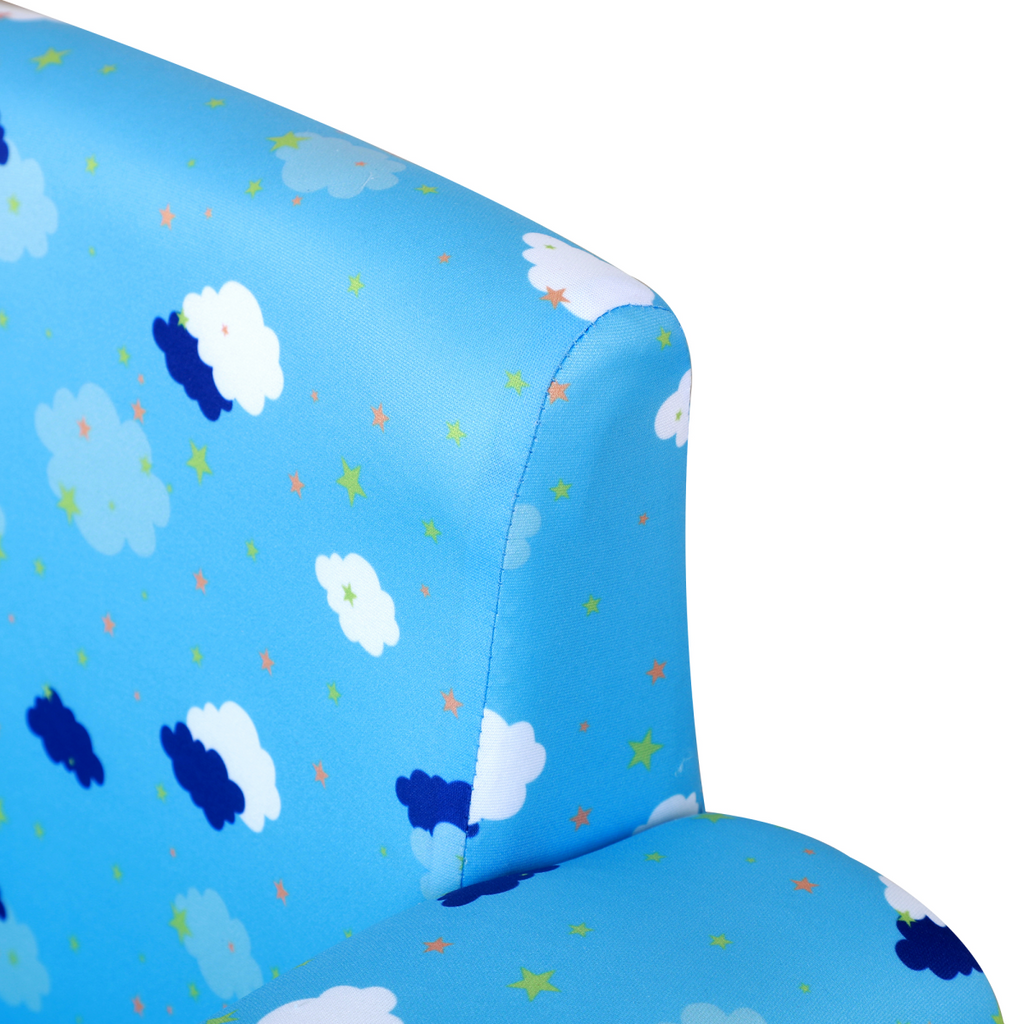 Cute Cloud Star Child Armchair Seat Wood Frame with Footrest Padding Blue