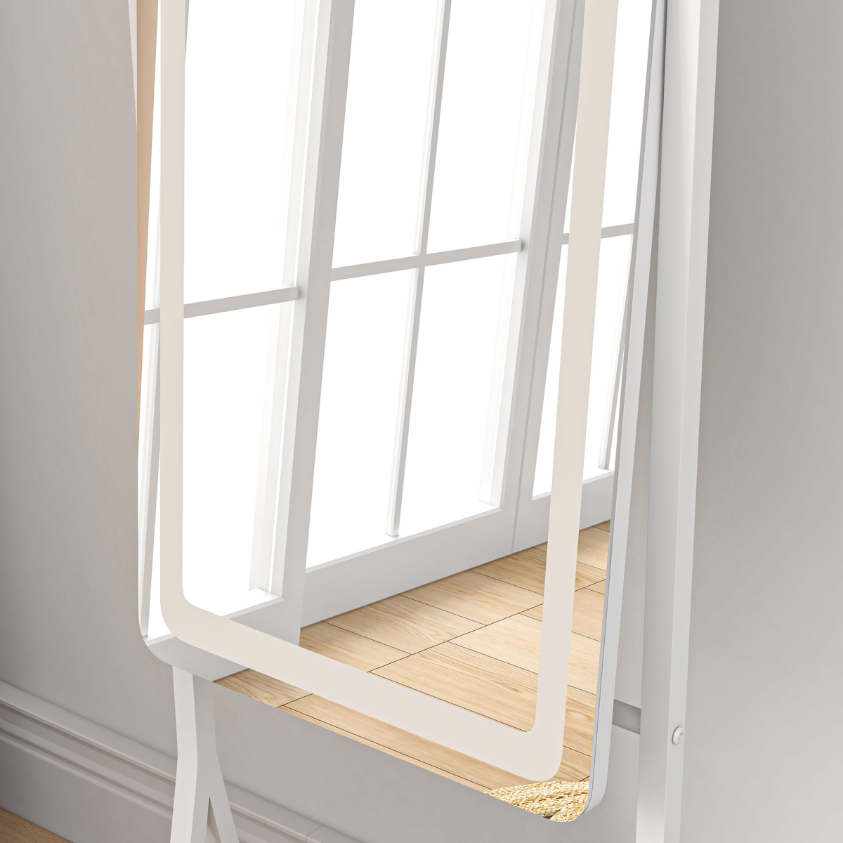 HOMCOM LED Lighted Full Length Mirror, Floor Standing Mirror with Storage Shelf