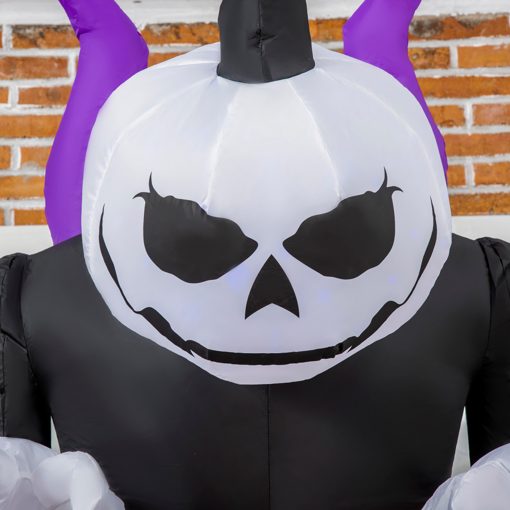 7ft Inflatable Halloween Ghost Horns Blow-Up Outdoor LED Display Flame Effect