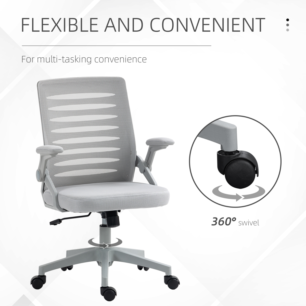 Vinsetto Mesh Office Chair Home Swivel Task Chair with Lumbar Support, Arm, Grey
