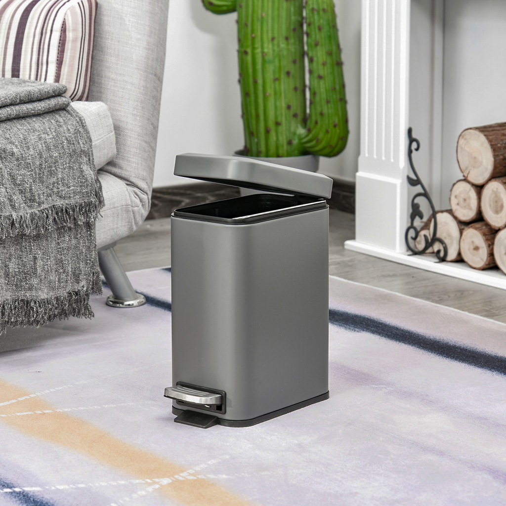 5L Steel Step Trash Can with Quiet-Closed Lid, Silent and Gentle Open