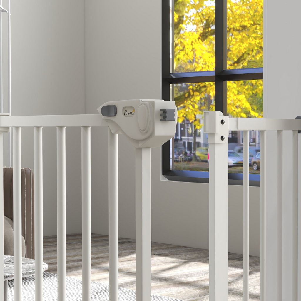 PawHut Adjustable Safety Gate with 1 Extensions and Four Adjustable Screws, White