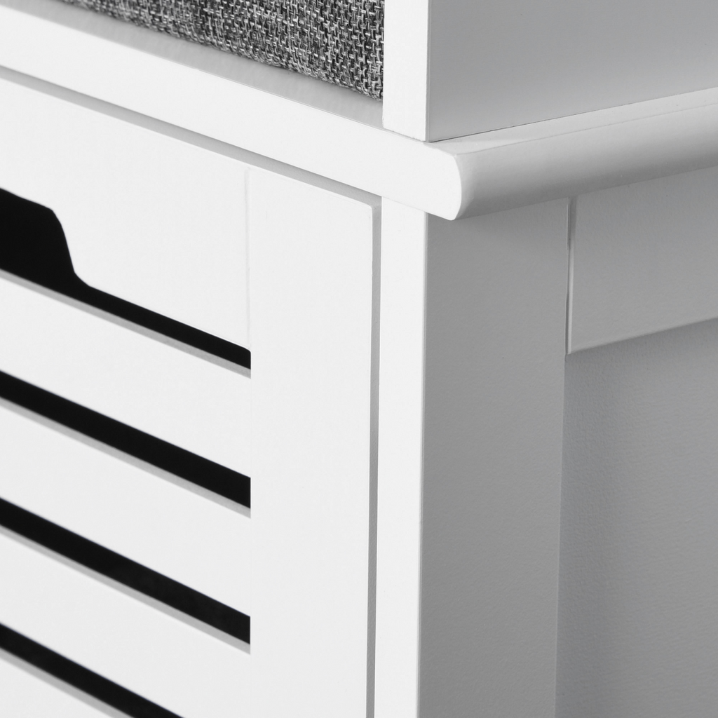 HOMCOM 3-Door Shoe Storage Bench Cushion Seat Slatted Doors Elevated Base White