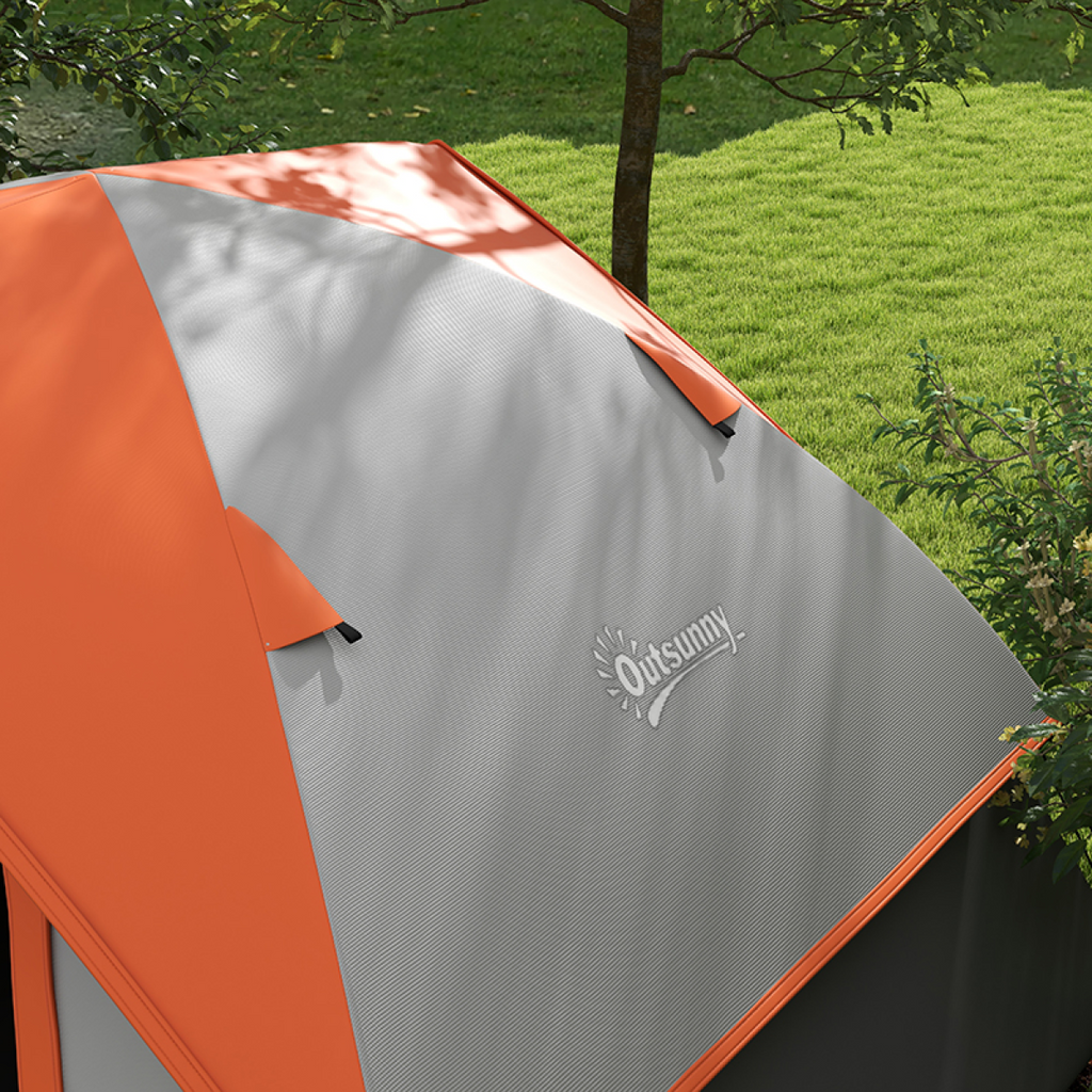 Outsunny Camping Tent, 2 Man Family Tent, Grey and Orange