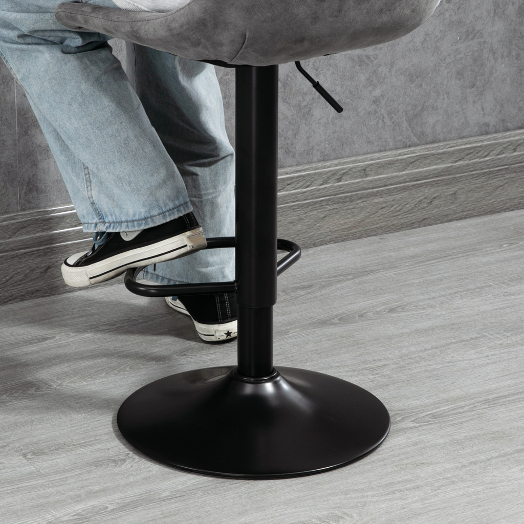 Set Of 2 Microfibre Retro Tub Bar Stools w/ Metal Frame Footrest Home Seat Grey