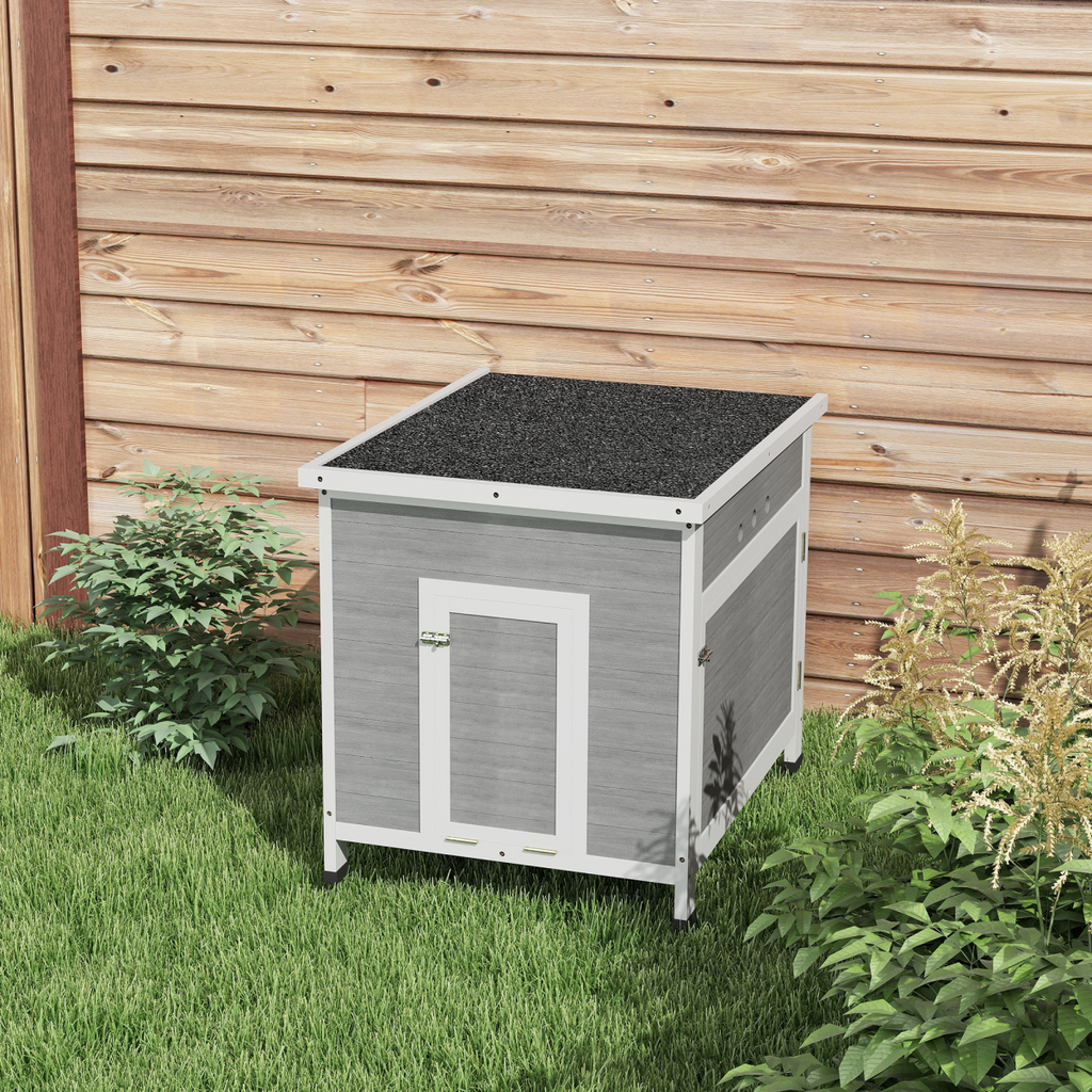 PawHut Wooden Duck House, Poultry Coop with Double Doors, Openable Roof, Grey