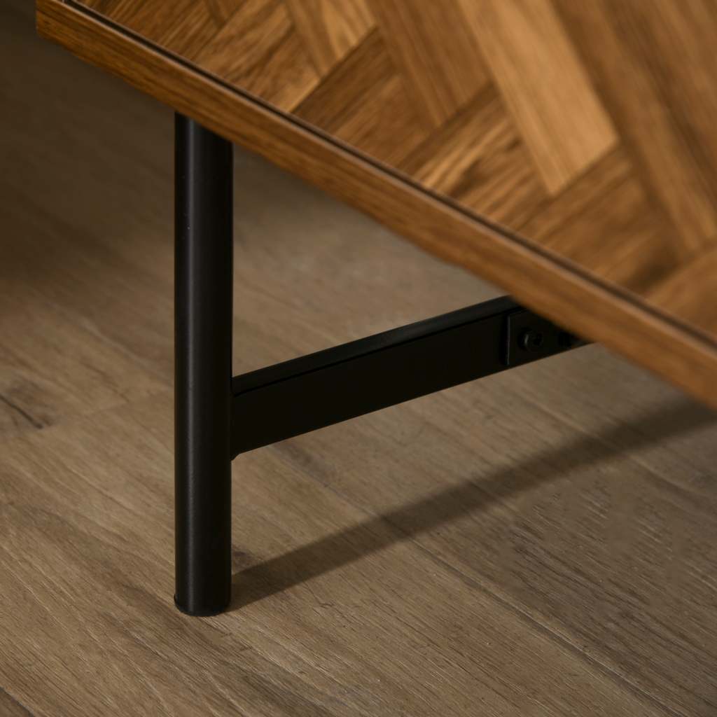 Side Cabinetwith 2 Storage Drawer Unit Herringbone Pattern, Walnut Brown