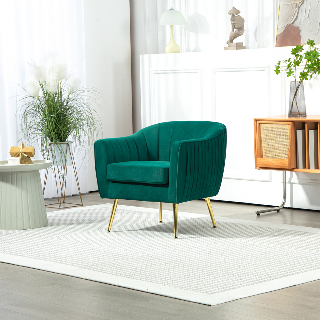 Fabric Single Sofa Arm Chair Upholstered Flocking Wood Leg Living Room Furniture