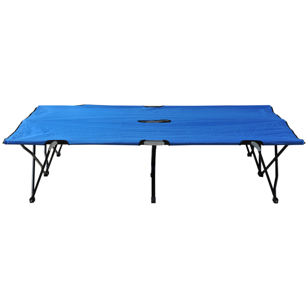 Double Camping Folding Cot Outdoor Portable Sunbed w/ Carry Bag, Blue Outsunny