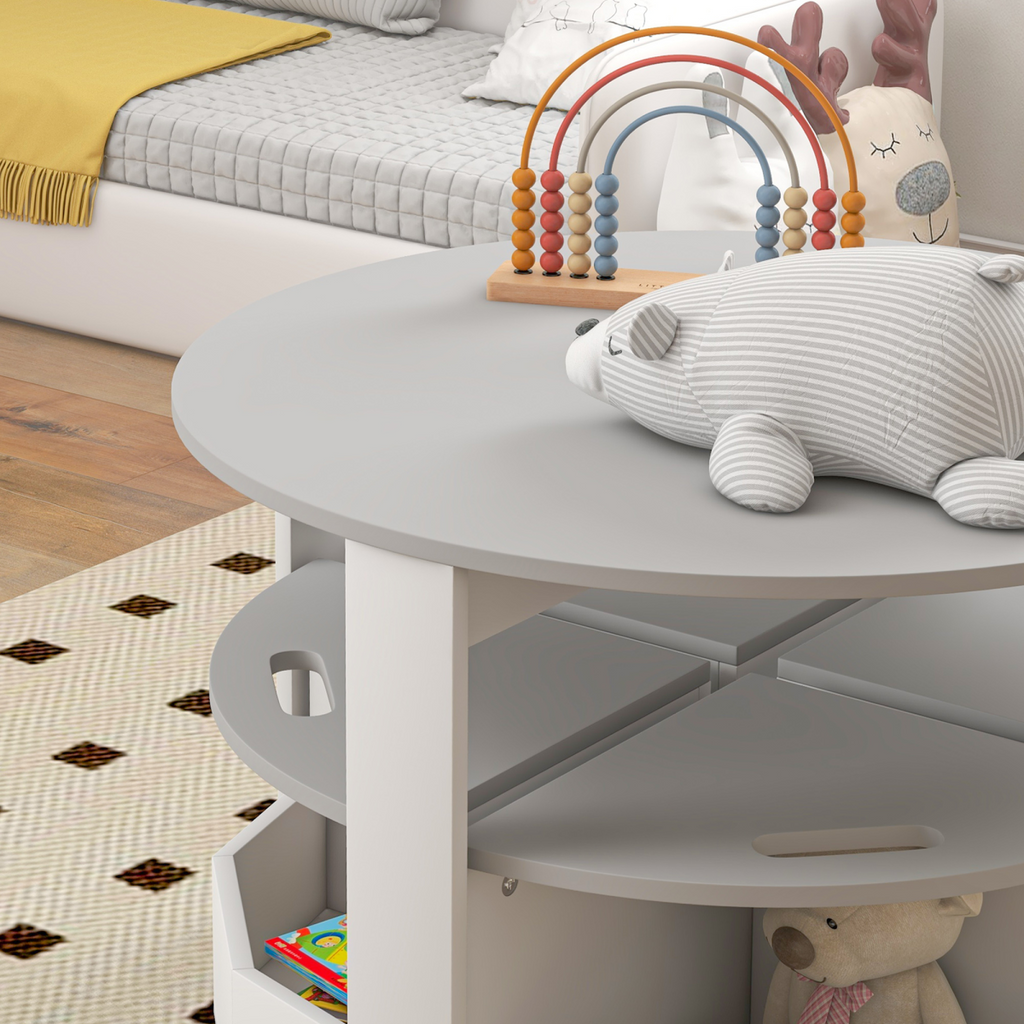 AIYAPLAY 5-Piece Kids Table and Chairs Set w/ Storage for 3-8 Years Old-Grey