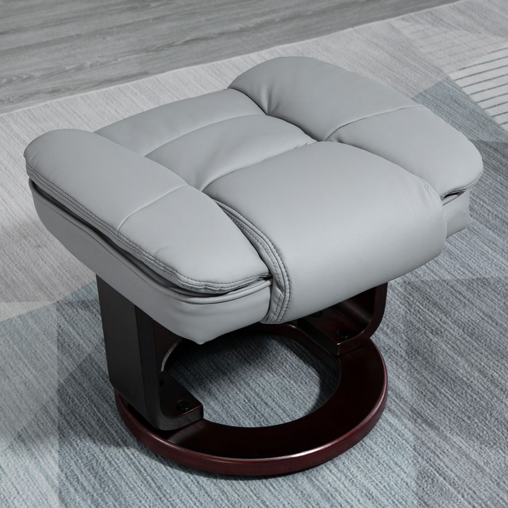Swivel Manual Recliner and Footrest Set PU Lounge Chair Wood Base, Grey