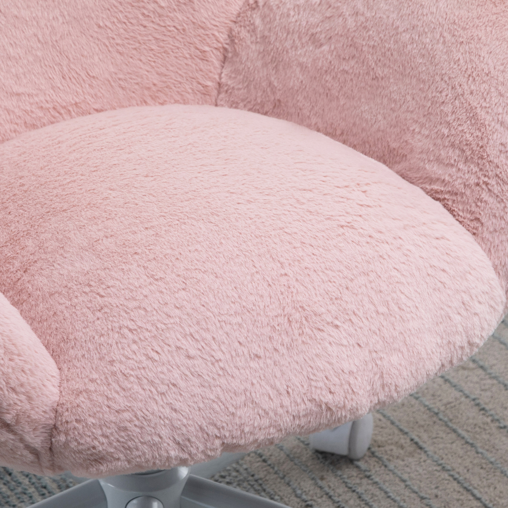 Fluffy Leisure Chair Office Chair with Backrest and Armrest for Bedroom Pink