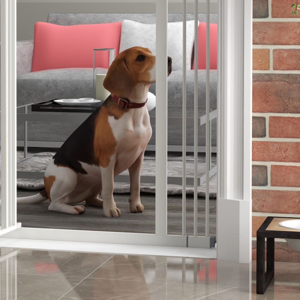 PawHut 74-100cm Adjustable Metal Pet Gate Safety Barrier w/Auto-Close Door White