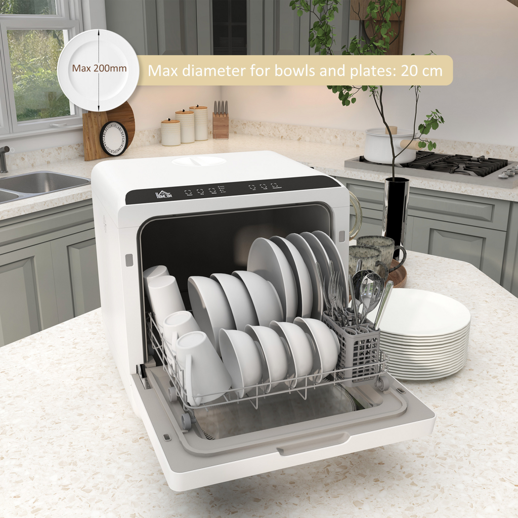 HOMCOM Table Top Dishwasher w/ 4 Place Settings 6 Programmes Fruit Wash Mode