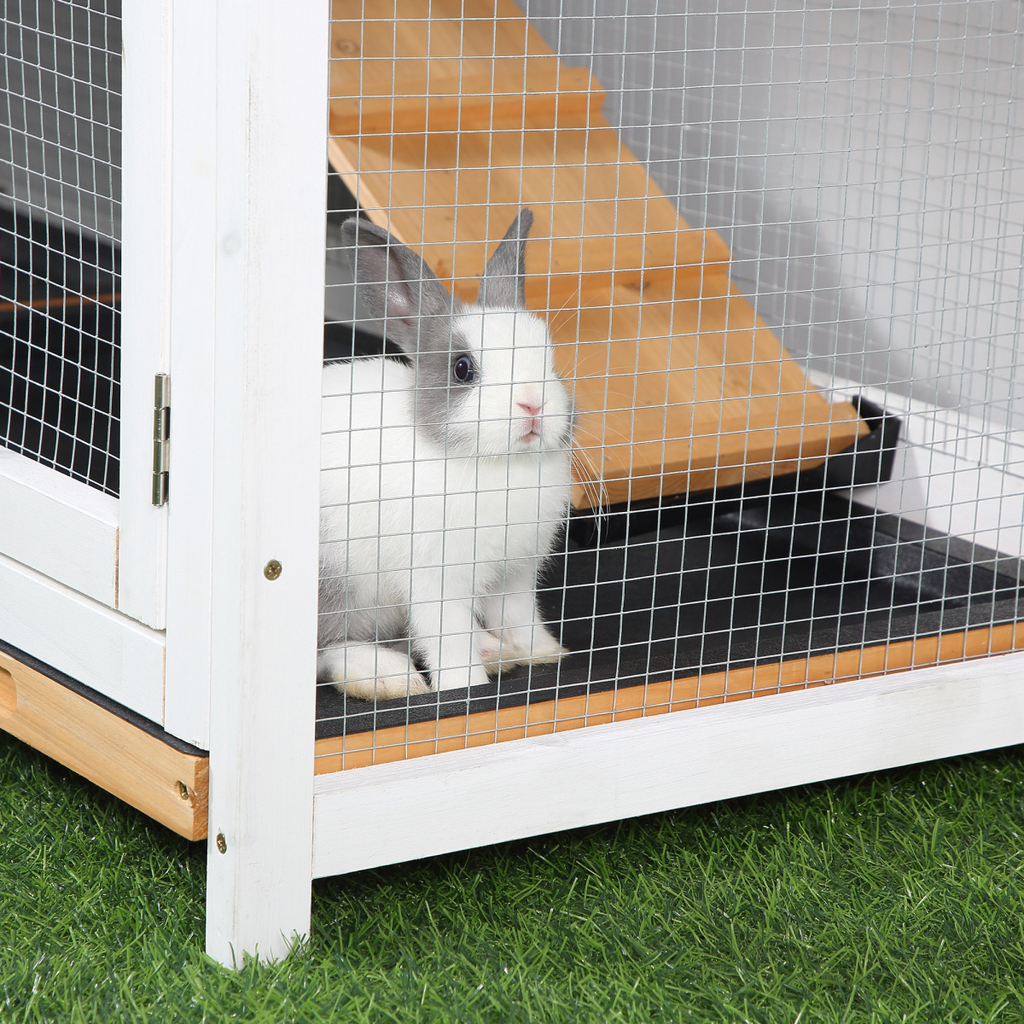 2-Tier Wooden Rabbit Hutch Guinea Pig House Pet Cage Outdoor Tray Ramp Pawhut