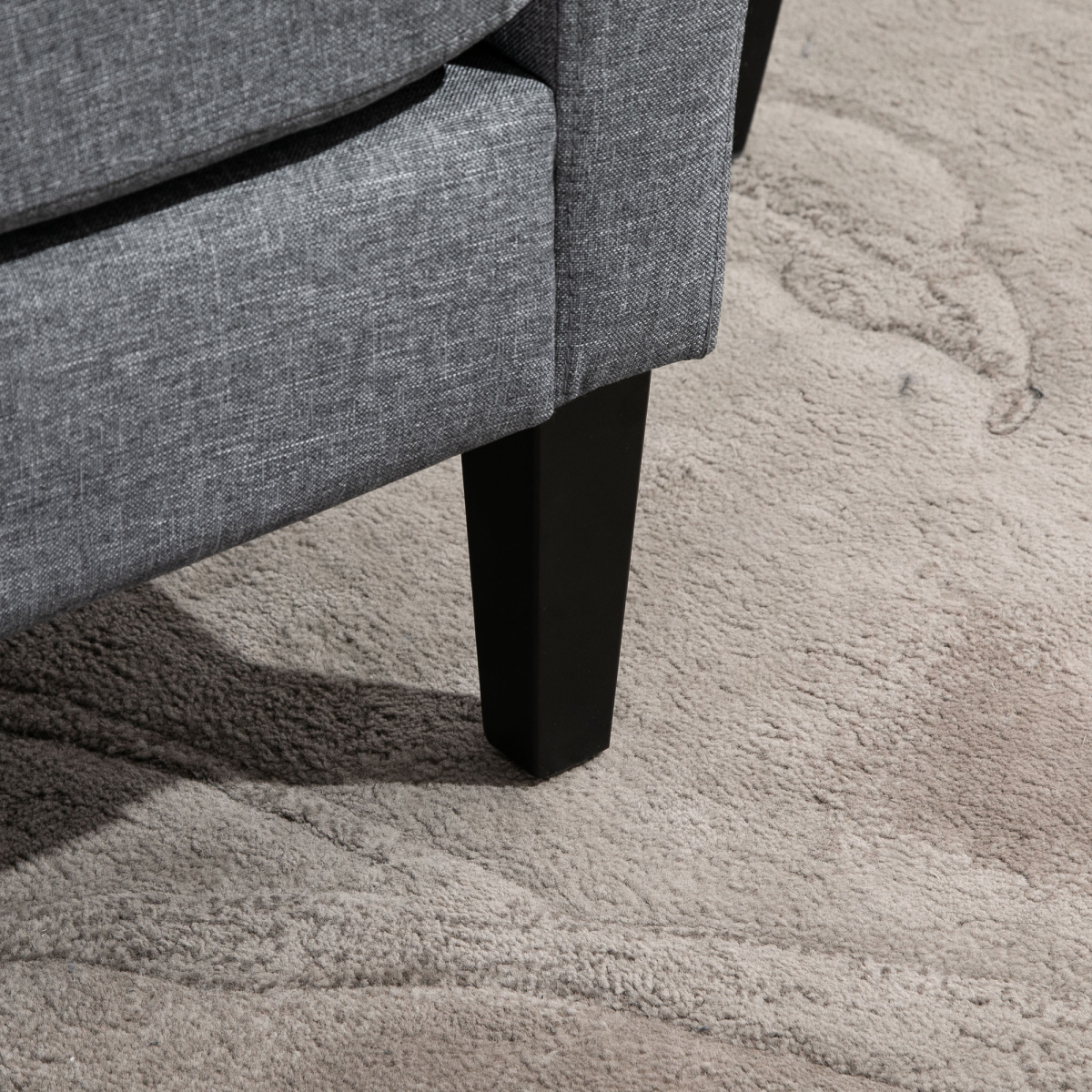 Linen Modern-Curved Armchair Accent Seat with Thick Cushion Wood Legs Grey