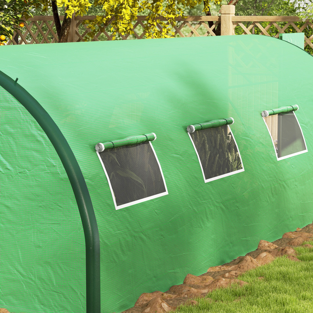 Outsunny Tunnel Greenhouse, Upgraded Structure, Hinged Doors, 6 x 3(m), Green