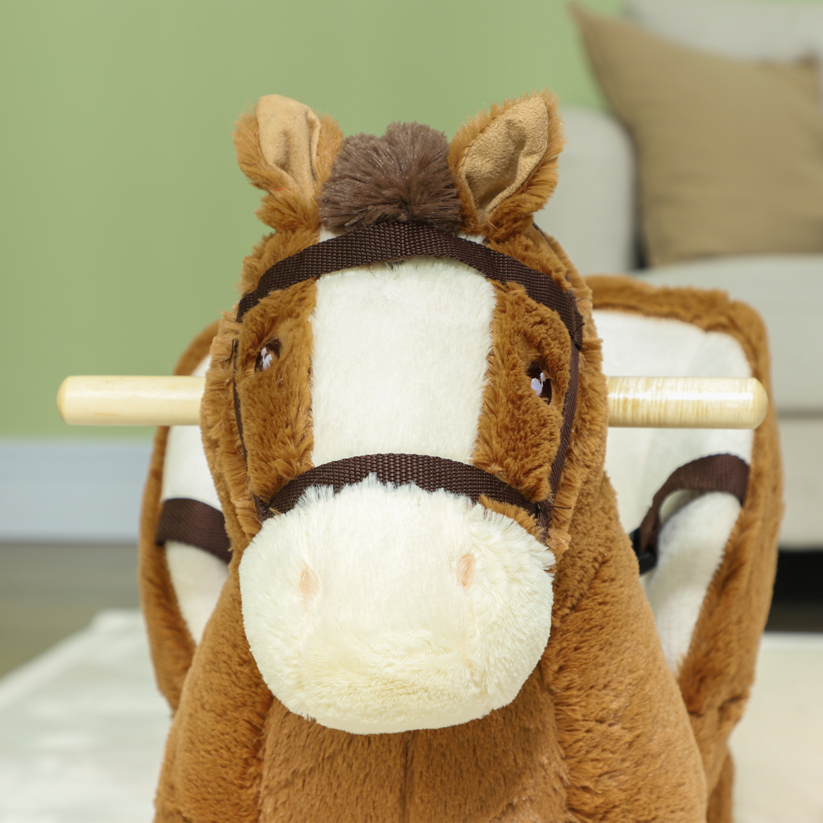 AIYAPLAY Kids Rocking Horse with Sound, Safety Belt - Brown
