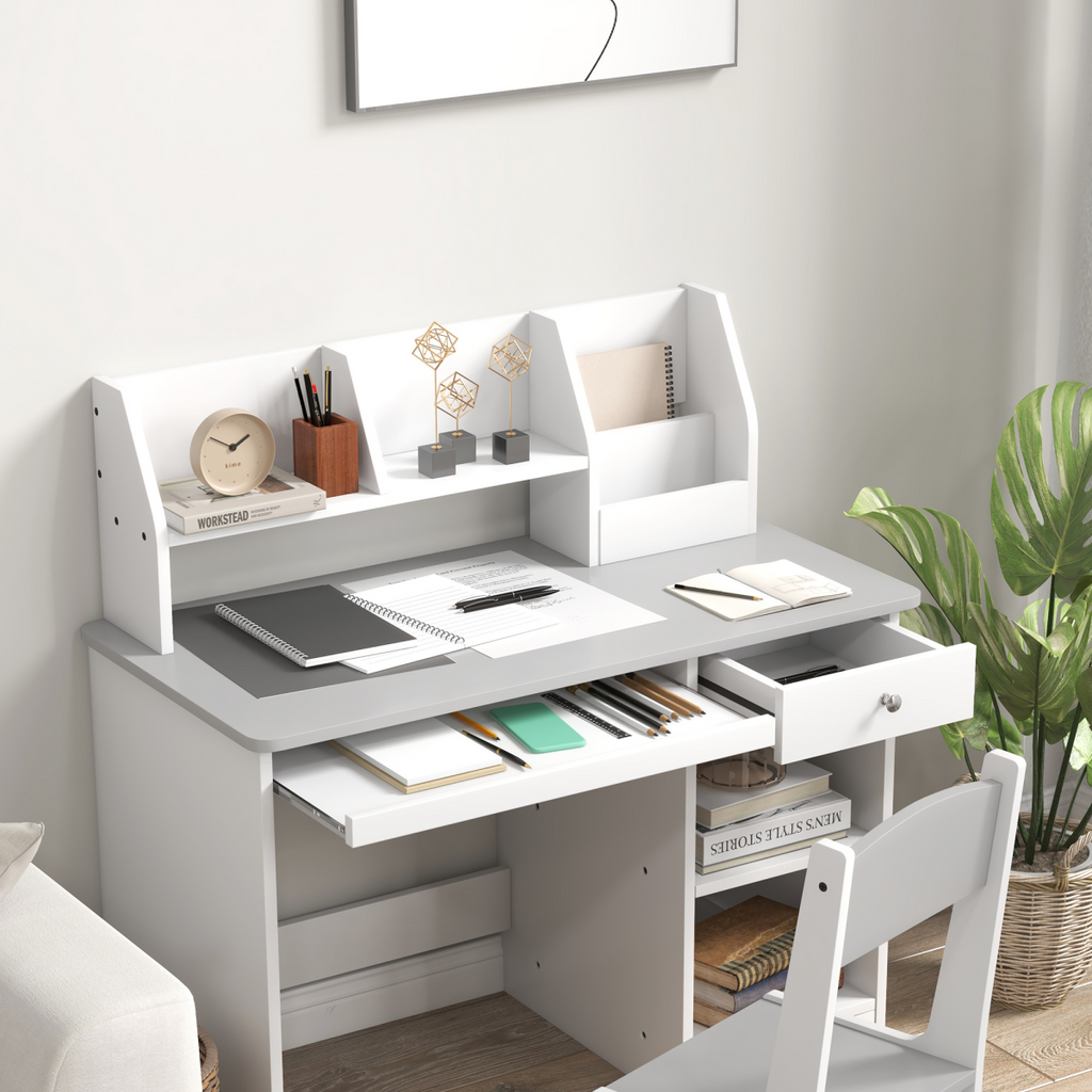 ZONEKIZ Kids Desk and Chair Set with Storage for 5-8 Years, Grey