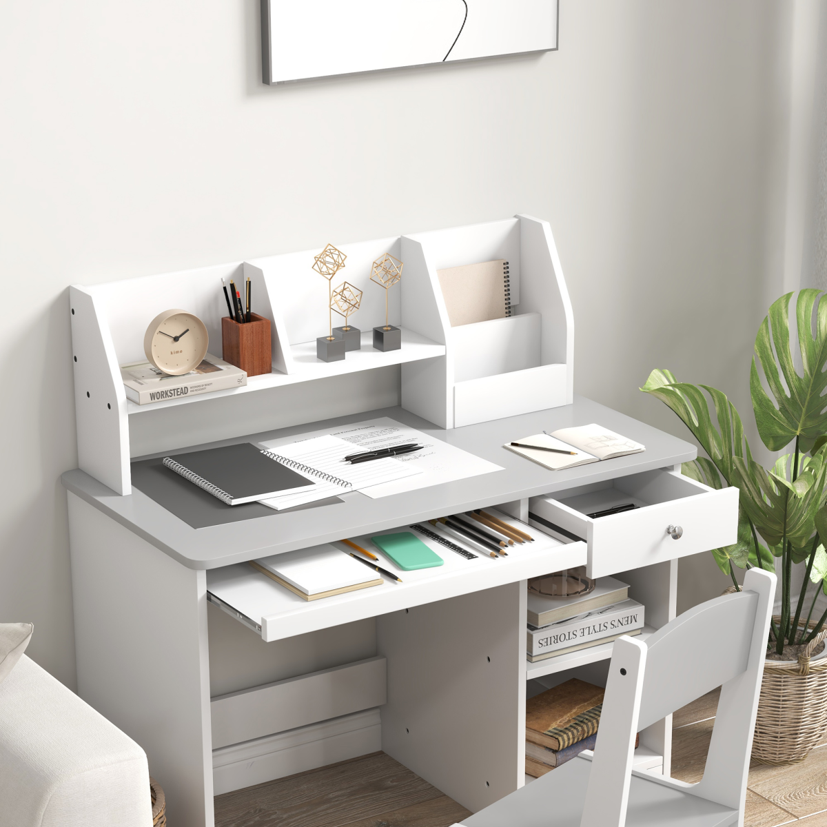 ZONEKIZ Kids Desk and Chair Set with Storage for 5-8 Years, Grey