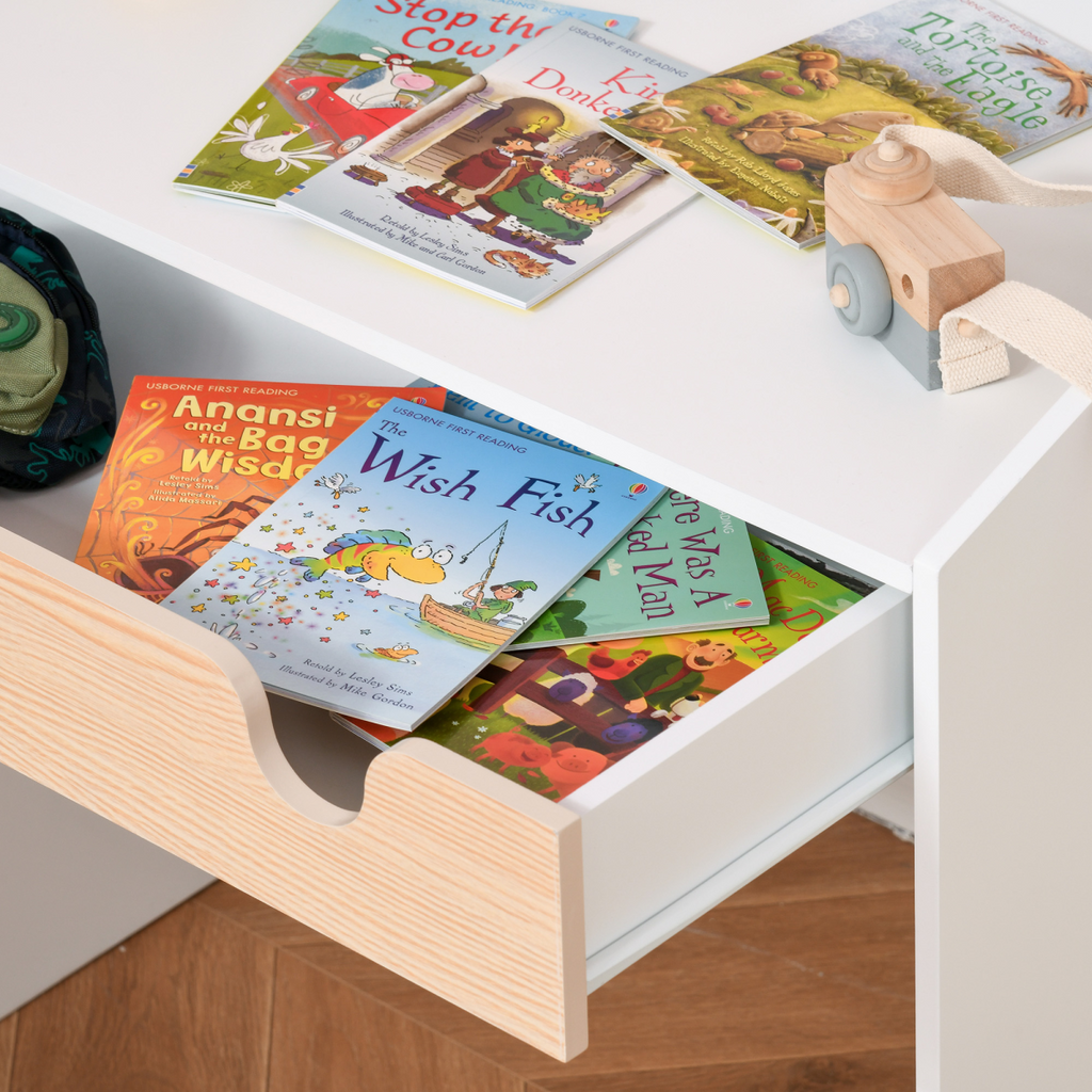 Two-Piece Kids Desk and Chair Set Children Study Table w/ Storage