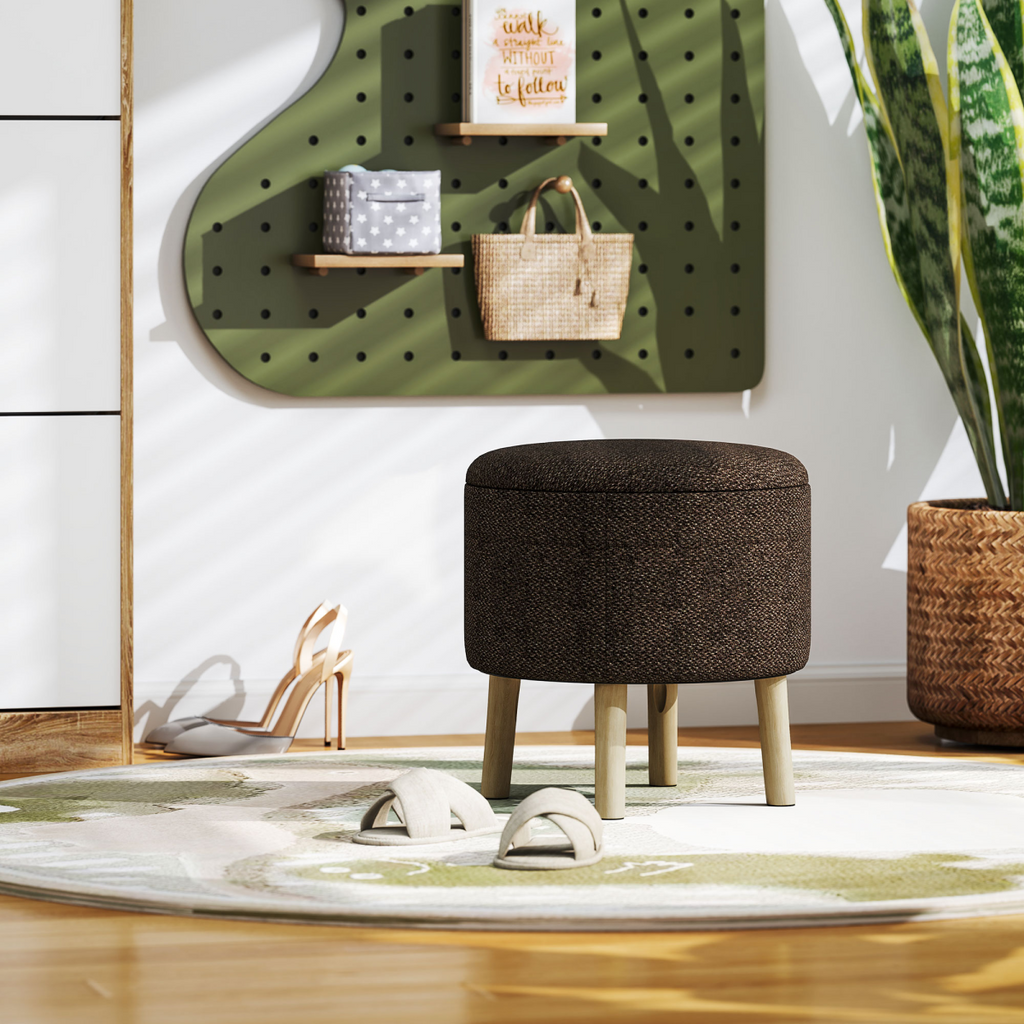 HOMCOM Storage Ottoman, Round Stool Chair with Cushioned Top, Hidden Space