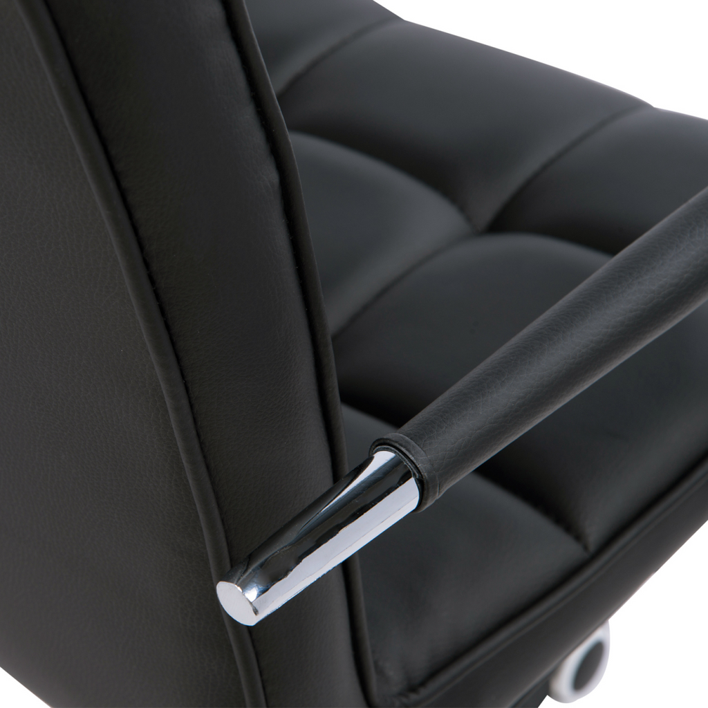 Mid Back PU Leather Home Office Chair Swivel Desk Chair with Arm, Wheel, Black