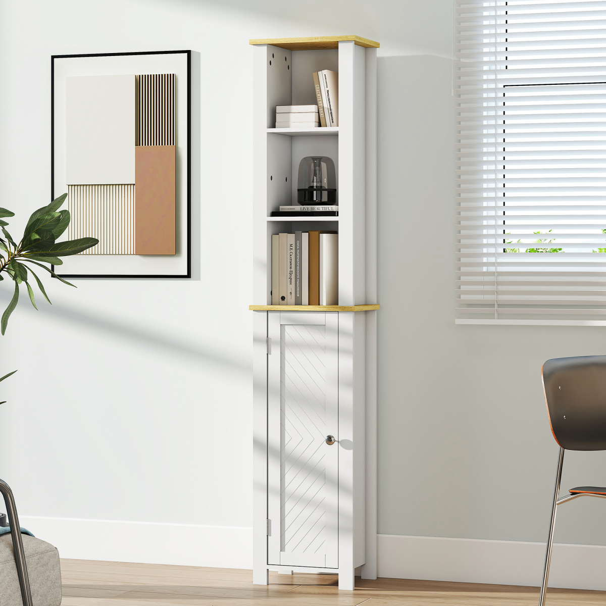 kleankin Slim Bathroom Storage Unit with Open Compartment, White