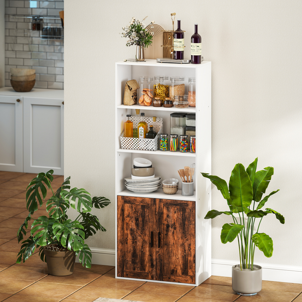 HOMCOM 5-Tier Bookcase, Tall Bookshelf with Adjustable Shelf, Rustic Brown