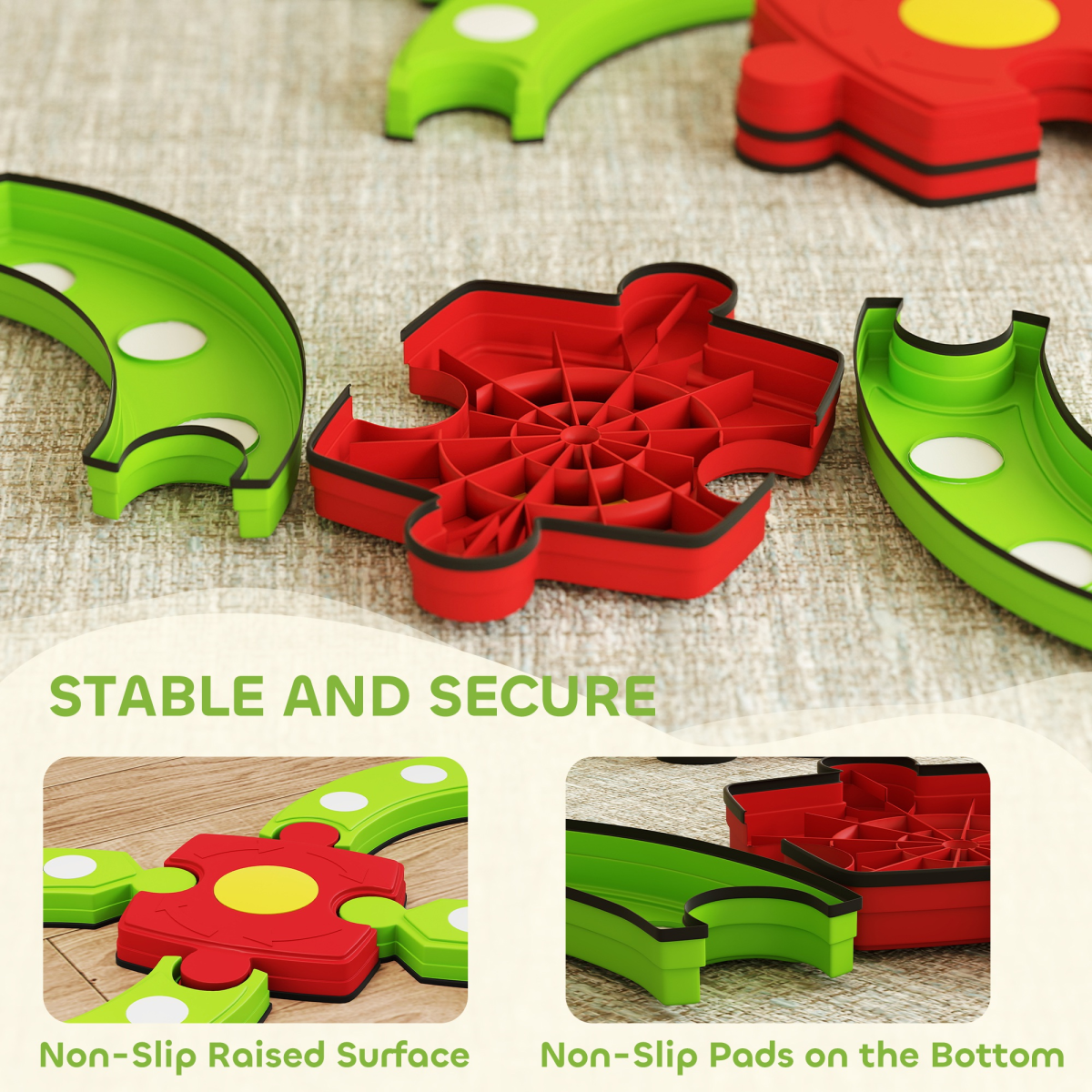 AIYAPLAY Kids Stepping Stones Balance Beam, Outdoor Indoor Sensory Toy Green