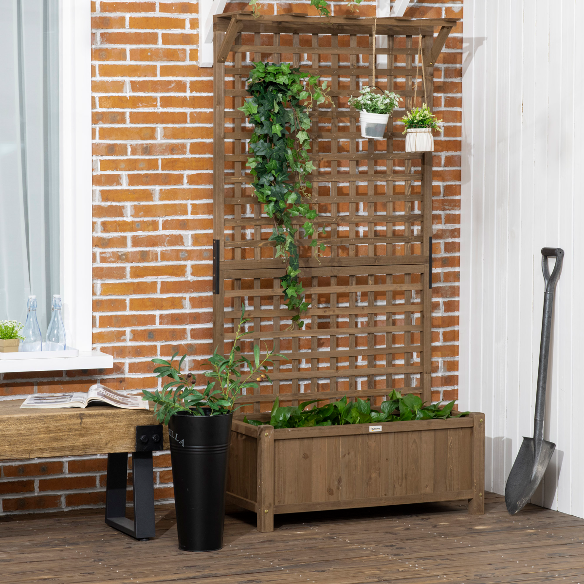 Wooden Trellis Planter with Drain Holes, Privacy Screen Raised Beds for Garden