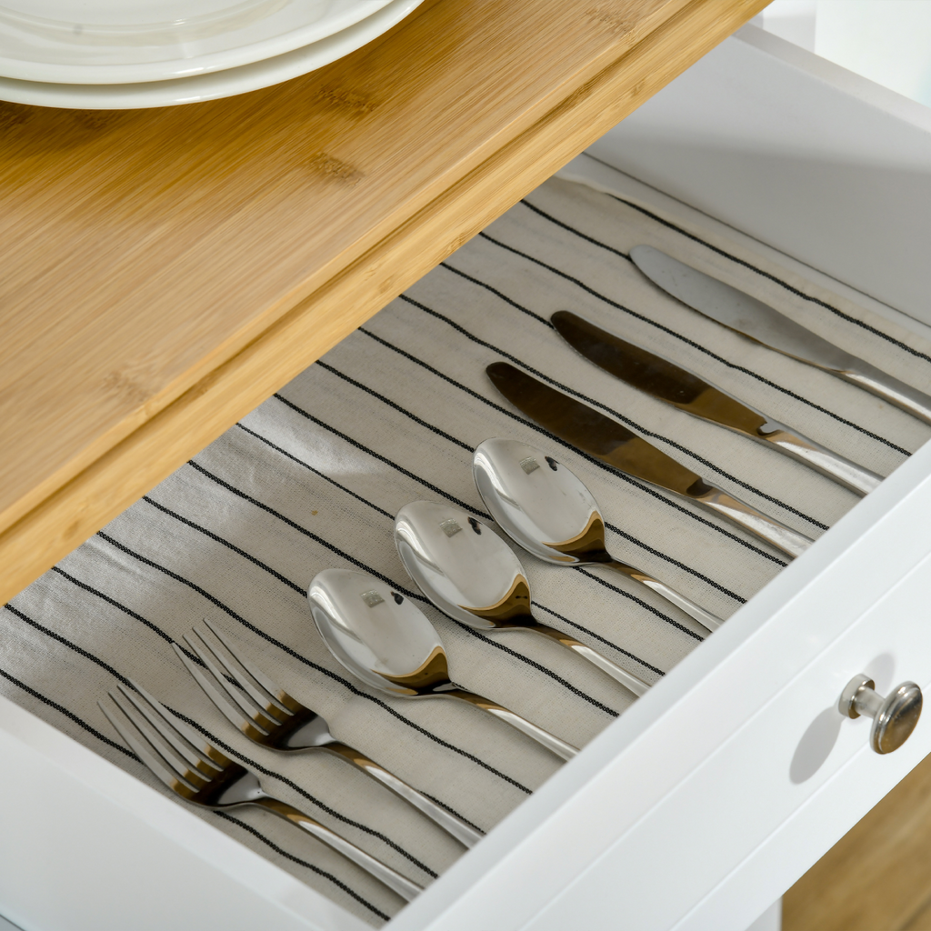 Rolling Kitchen Cart Storage Trolley with Drawer Towel Rail White