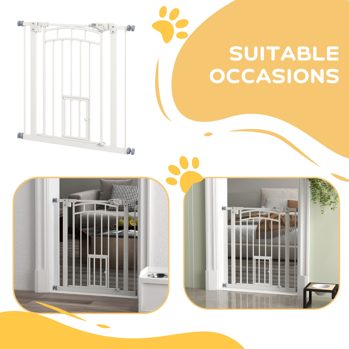 PawHut Pressure Fit, Safety Gate Dog Gate w/ Small Cat Door Opening, 74-80cm