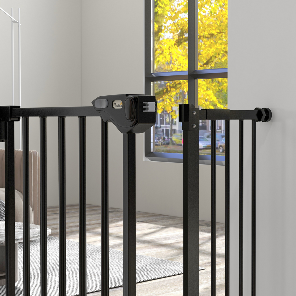 PawHut Adjustable Safety Gate with 1 Extensions and Four Adjustable Screws, Black