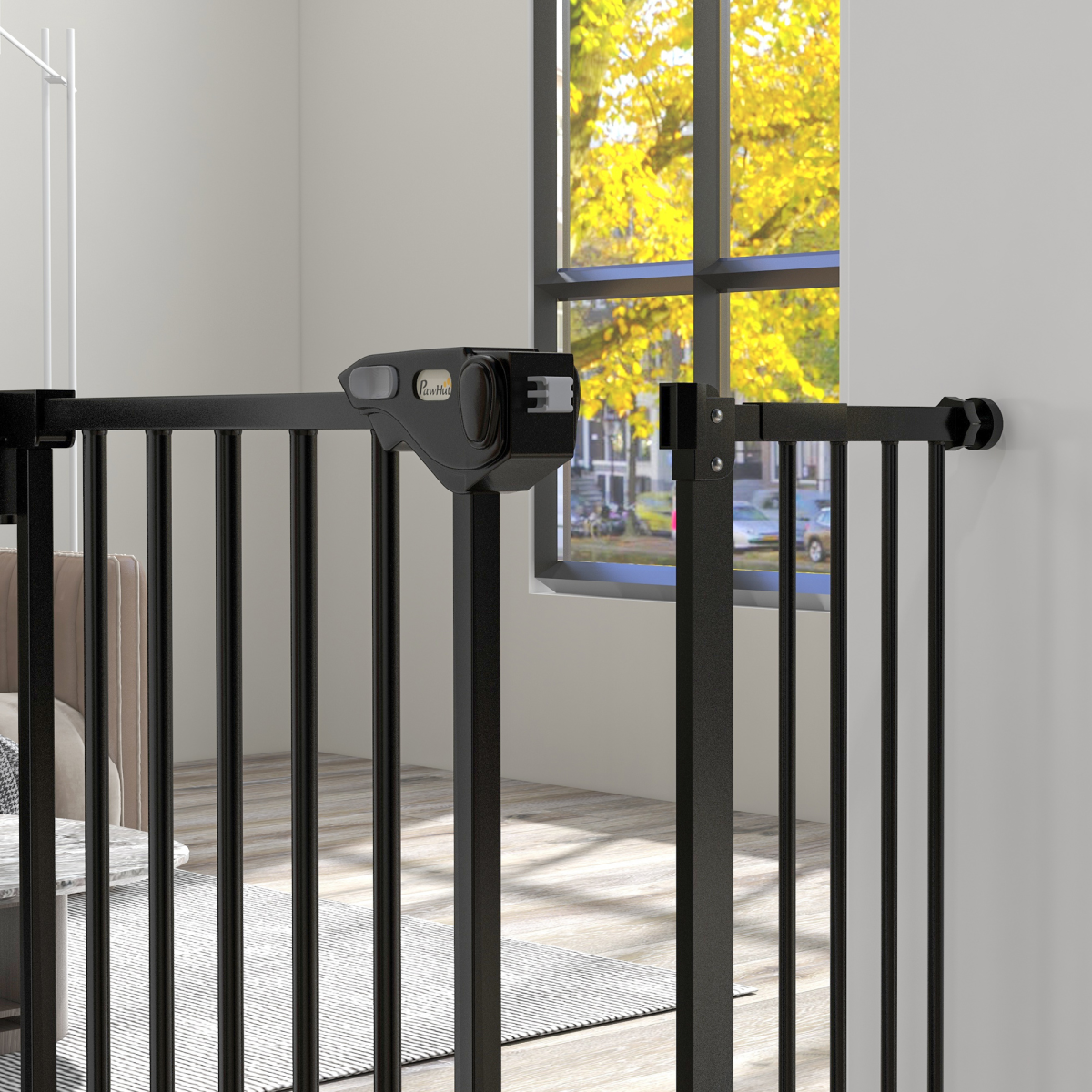 PawHut Adjustable Safety Gate with 1 Extensions and Four Adjustable Screws, Black