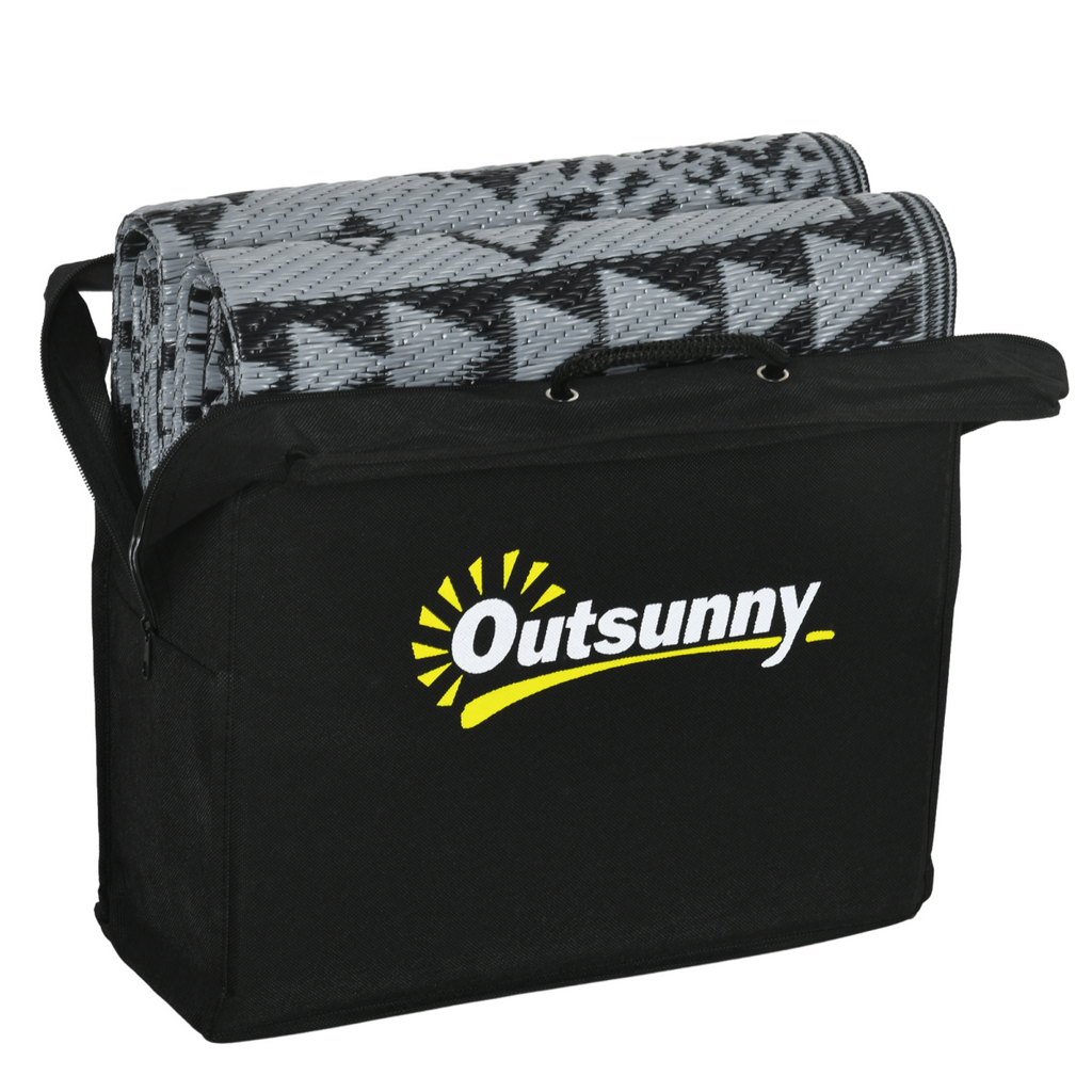 Outsunny Reversible Waterproof Outdoor Rug with Carry Bag, 182 x 274cm, Black