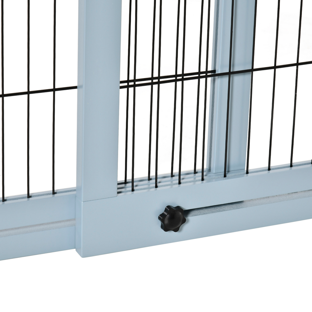 Adjustable Wooden Pet Gate Freestanding Dog Barrier for Doorway, Grey Pawhut